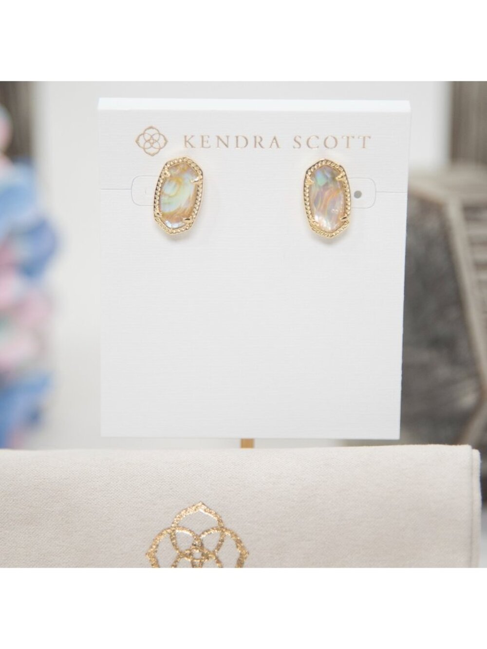 Kendra Scott Ellie White Abalone Gold Plated Statement Stud Earrings NWT